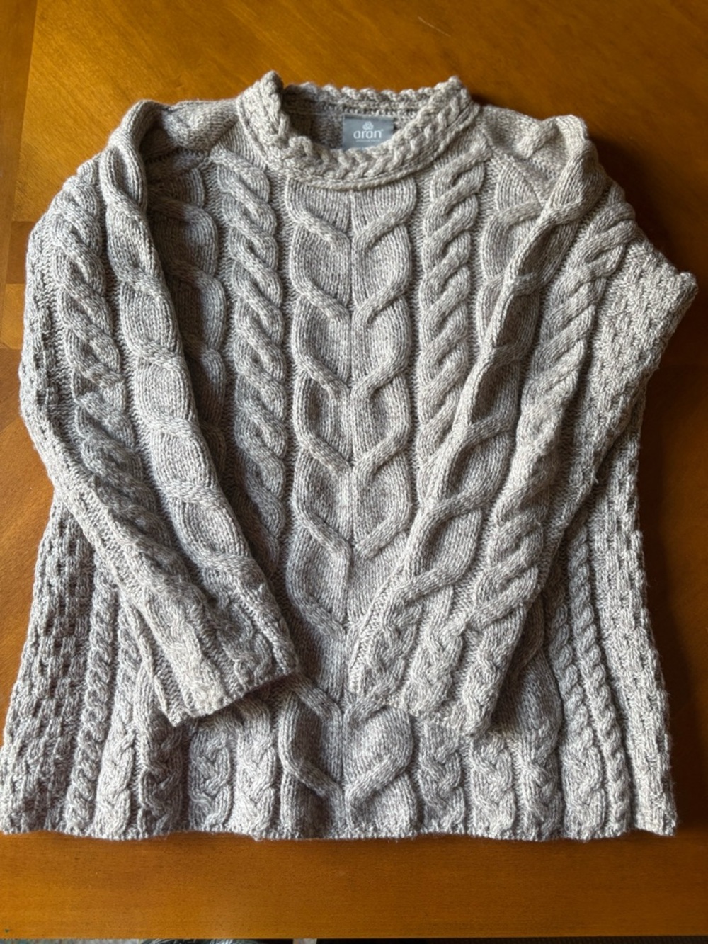 Aran Crafts Sweater Women Medium Gray Merino Wool Cable Knit Fisherman Ireland - Picture 7 of 11
